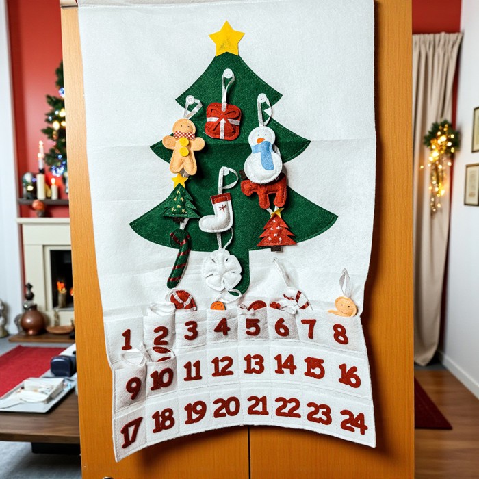 Christmas 2025 Advent Calendar, Handmade Hanging Christmas Countdown with Plush Fabric Ornament Options, Reusable Holiday Felt Advent 