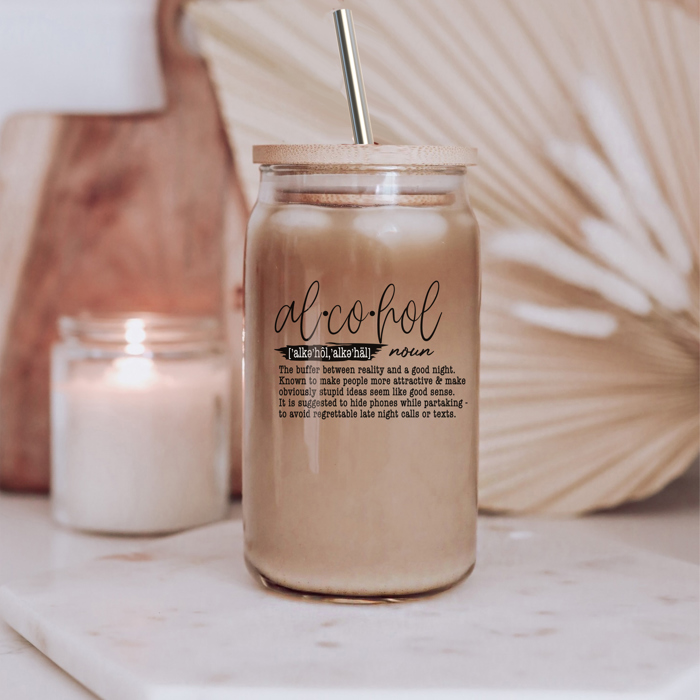 Glass Cups with Lid and Straws 2pk | 17oz Funny Glass Tumblers For Moms | Glass Can Cups