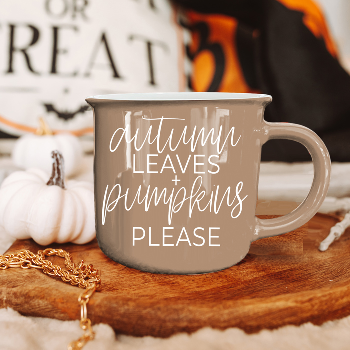 Fall Ceramic Coffee Mugs, Modern Farmhouse Autumn + Halloween Drinkware Bundle 2pk