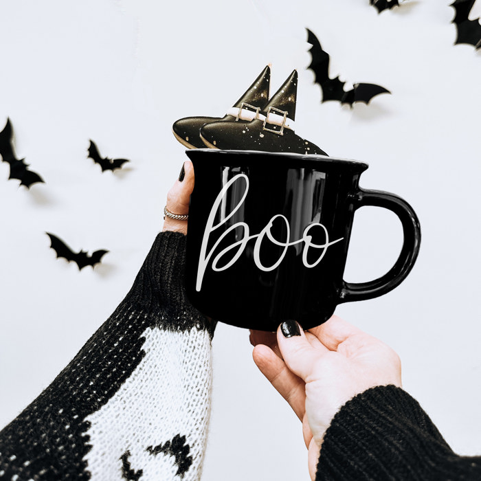 Fall Ceramic Coffee Mugs, Modern Farmhouse Autumn + Halloween Drinkware Bundle 2pk