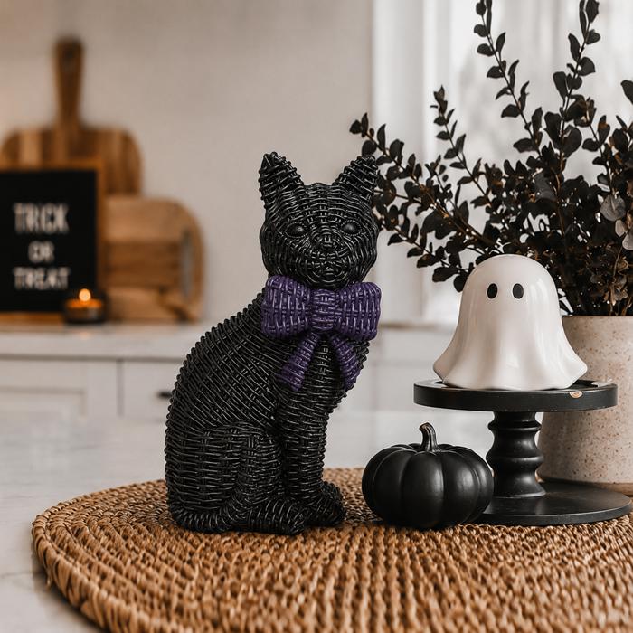 Black Cat Halloween Decor | Cute Cat Figurine With Bow | Spooky Shelf Decor | Halloween Tiered Tray Decor, Unique Halloween Gift for Cat Mom