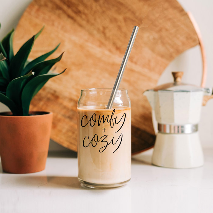Glass Cups with Lid and Straws 2pk | 17oz Funny Glass Tumblers For Moms | Glass Can Cups