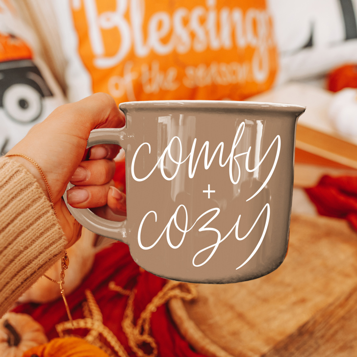 Fall Ceramic Coffee Mugs, Modern Farmhouse Autumn + Halloween Drinkware Bundle 2pk