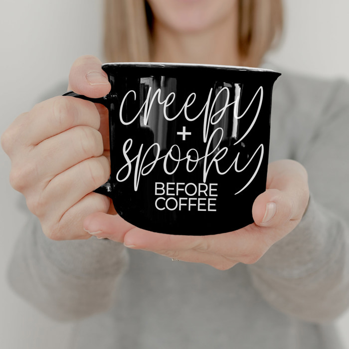 Fall Ceramic Coffee Mugs, Modern Farmhouse Autumn + Halloween Drinkware Bundle 2pk