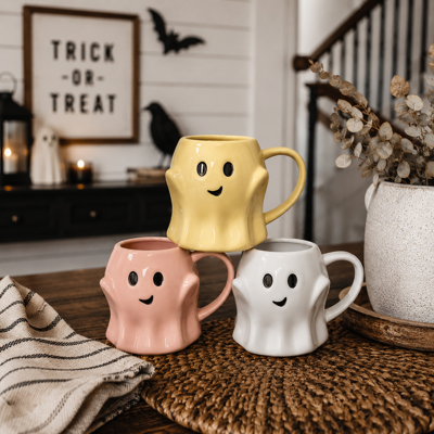 Ghost Shaped Mugs | Cute Halloween Coffee Cup | Spooky Season Kitchen | Fall Pastel Ceramic Ghost Gifts | Modern Halloween Decor Gift Ideas