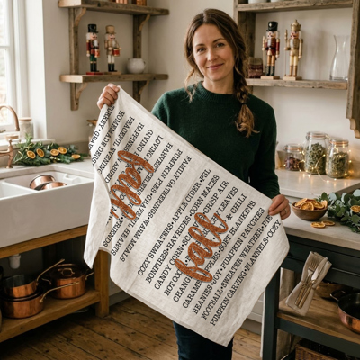 Fall Words Kitchen Towel, Autumn Kitchen Decoration Cotton | Cozy Autumn Farmhouse Kitchen Decor, Fall Definition Unique Tea Towel Gift Idea