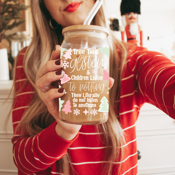 Glass Cups with Lid and Straws 2pk | 17oz Funny Glass Tumblers For Moms | Glass Can Cups