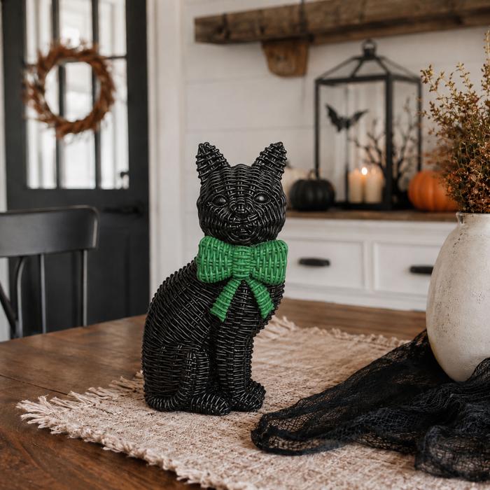 Black Cat Halloween Decor | Cute Cat Figurine With Bow | Spooky Shelf Decor | Halloween Tiered Tray Decor, Unique Halloween Gift for Cat Mom