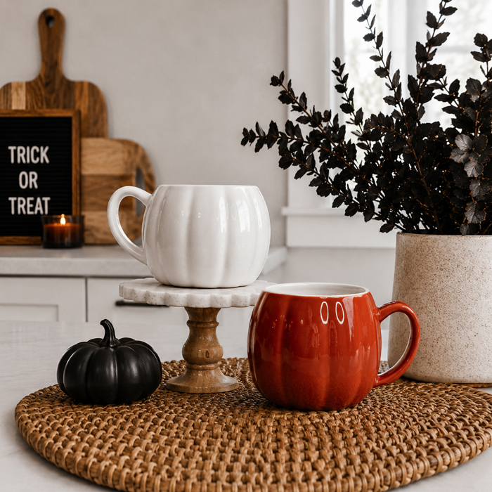 Pumpkin Shaped Coffee Mugs, Ceramic Fall and Halloween Drinkware USA made, Cute Fall Gift Ideas