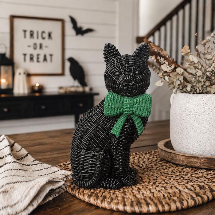 Black Cat Halloween Decor | Cute Cat Figurine With Bow | Spooky Shelf Decor | Halloween Tiered Tray Decor, Unique Halloween Gift for Cat Mom