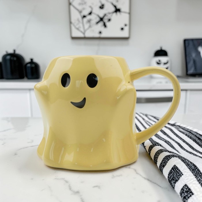 Ghost Shaped Mugs | Cute Halloween Coffee Cup | Spooky Season Kitchen | Fall Pastel Ceramic Ghost Gifts | Modern Halloween Decor Gift Ideas