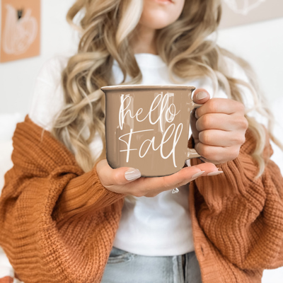 Fall Ceramic Coffee Mugs, Modern Farmhouse Autumn + Halloween Drinkware Bundle 2pk