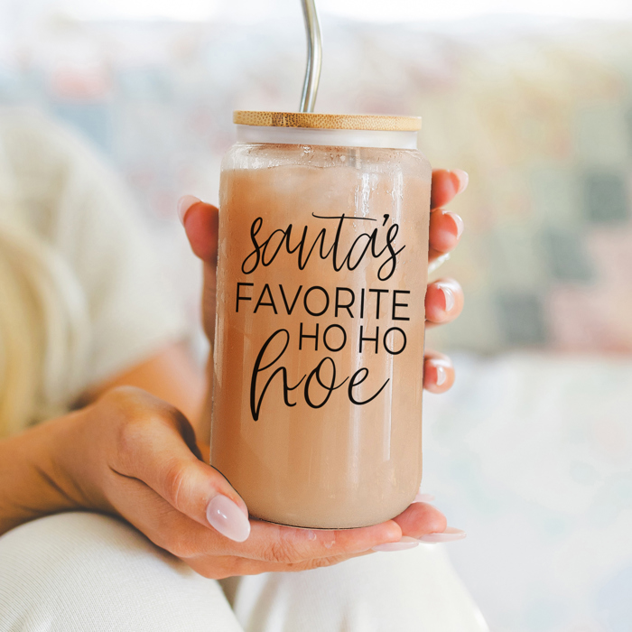 Glass Cups with Lid and Straws 2pk | 17oz Funny Glass Tumblers For Moms | Glass Can Cups