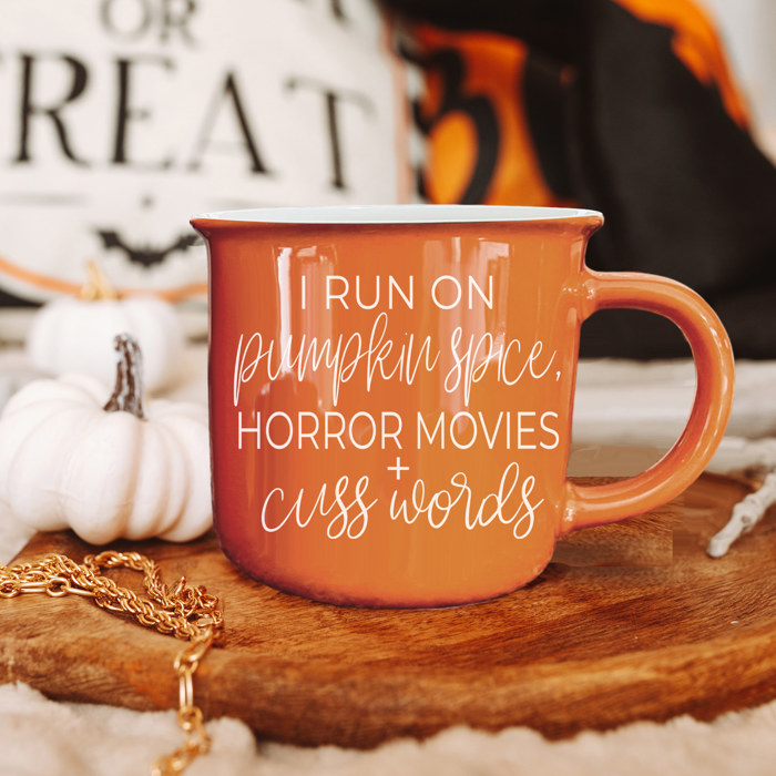 Fall Ceramic Coffee Mugs, Modern Farmhouse Autumn + Halloween Drinkware Bundle 2pk