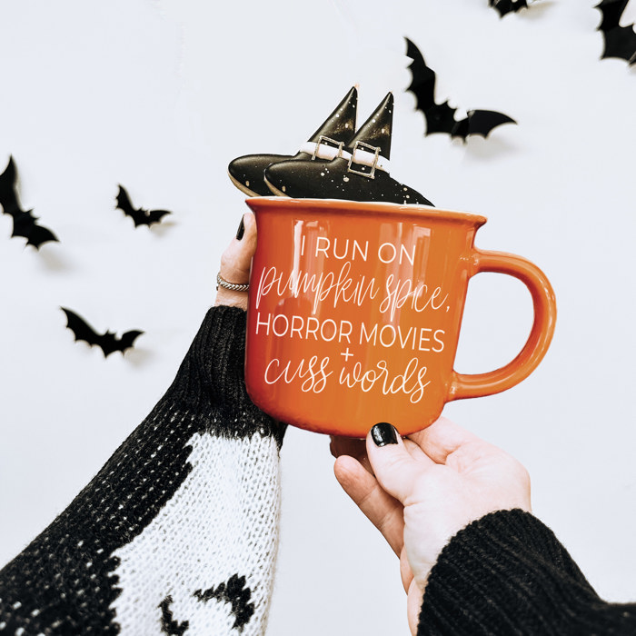 Fall Ceramic Coffee Mugs, Modern Farmhouse Autumn + Halloween Drinkware Bundle 2pk