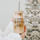 Freaking Jolly Glass Cups with Lid and Straws 2pk | 17oz Funny Glass Tumblers For Moms | Glass Can Cups