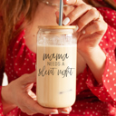 Silent Night Glass Cups with Lid and Straws 2pk | 17oz Funny Glass Tumblers For Moms | Glass Can Cups