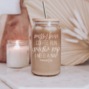  Glass Cups with Lid and Straws 2pk | 17oz Funny Glass Tumblers For Moms | Glass Can Cups