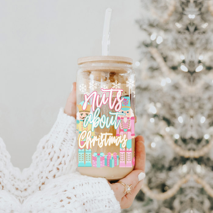 Glass Cups with Lid and Straws 2pk | 17oz Funny Glass Tumblers For Moms | Glass Can Cups