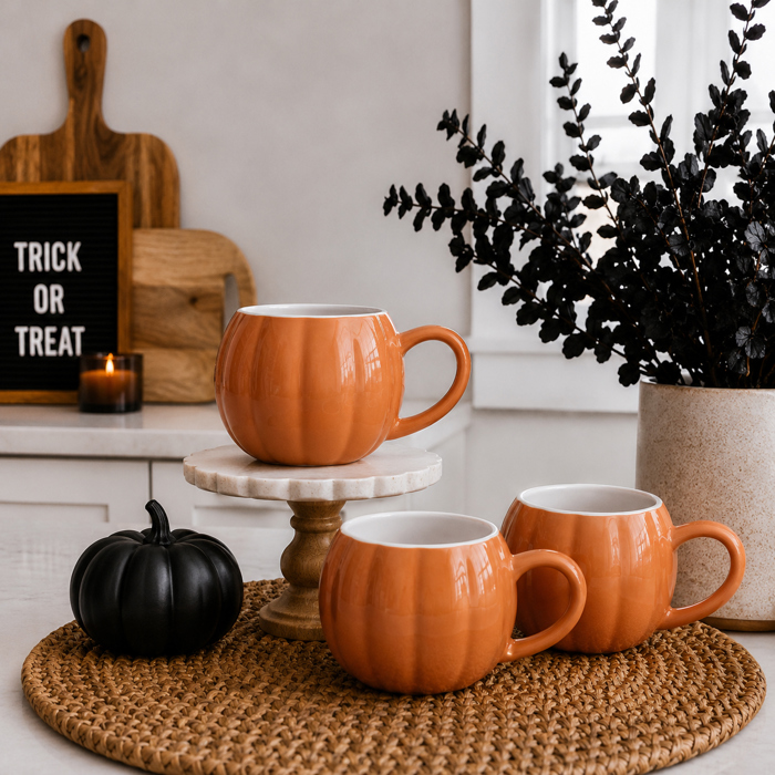 Pumpkin Shaped Coffee Mugs, Ceramic Fall and Halloween Drinkware USA made, Cute Fall Gift Ideas