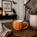 Orange Pumpkin Shaped Coffee Mugs, Ceramic Fall and Halloween Drinkware USA made, Cute Fall Gift Ideas