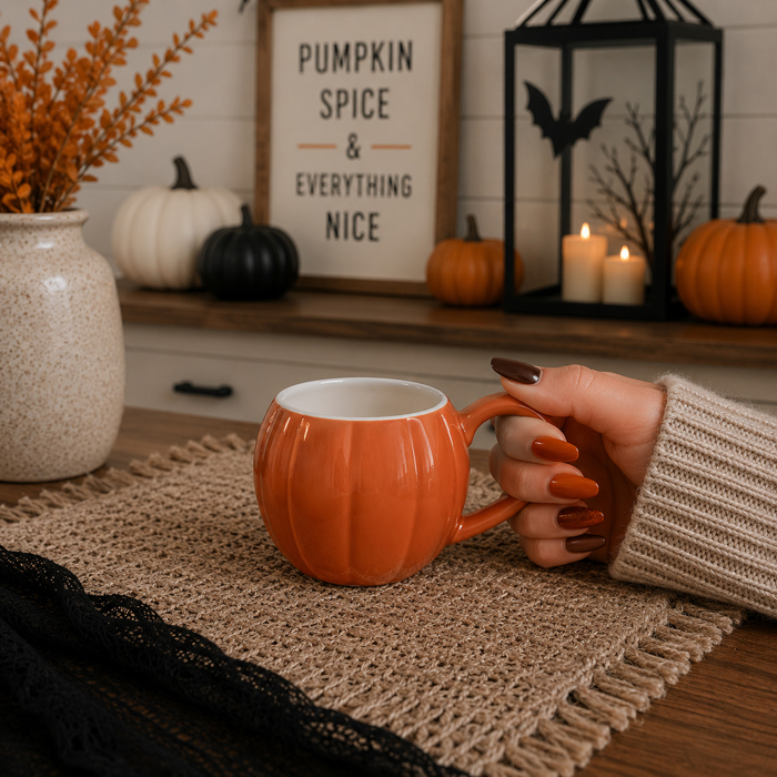 Pumpkin Shaped Coffee Mugs, Ceramic Fall and Halloween Drinkware USA made, Cute Fall Gift Ideas