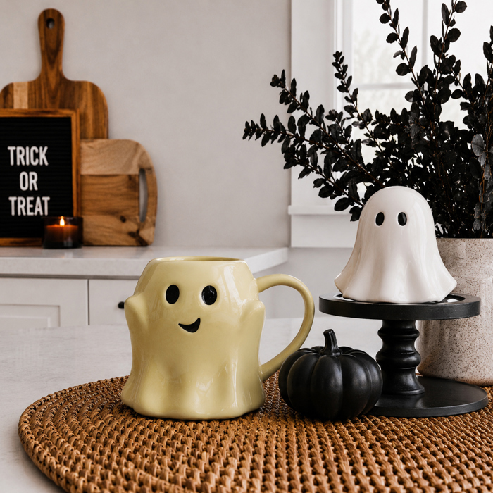 Ghost Shaped Mugs | Cute Halloween Coffee Cup | Spooky Season Kitchen | Fall Pastel Ceramic Ghost Gifts | Modern Halloween Decor Gift Ideas