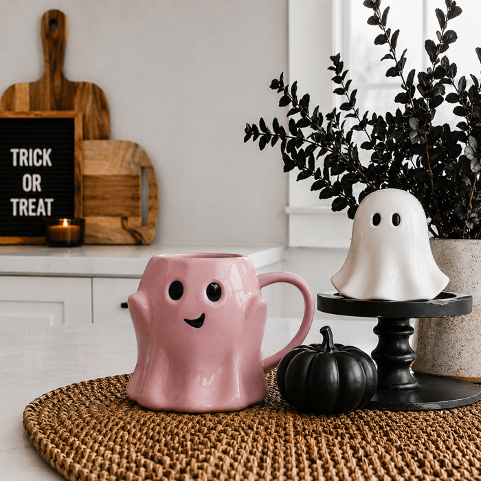 Ghost Shaped Mugs | Cute Halloween Coffee Cup | Spooky Season Kitchen | Fall Pastel Ceramic Ghost Gifts | Modern Halloween Decor Gift Ideas
