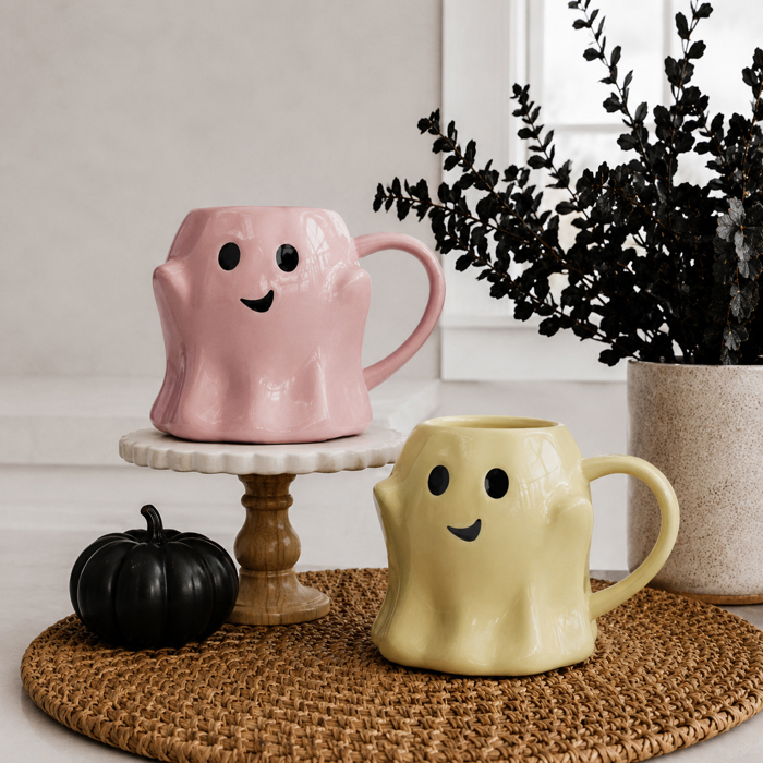 Ghost Shaped Mugs | Cute Halloween Coffee Cup | Spooky Season Kitchen | Fall Pastel Ceramic Ghost Gifts | Modern Halloween Decor Gift Ideas