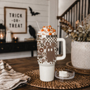 Retro Ghost 40oz Halloween Tumbler| Checkered Floral Spooky Season Cup