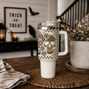  Retro Ghost 40oz Halloween Tumbler| Checkered Floral Spooky Season Cup