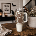 Retro Ghost 40oz Halloween Tumbler| Checkered Floral Spooky Season Cup