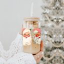 Vintage Santa Glass Cups with Lid and Straws 2pk | 17oz Funny Glass Tumblers For Moms | Glass Can Cups