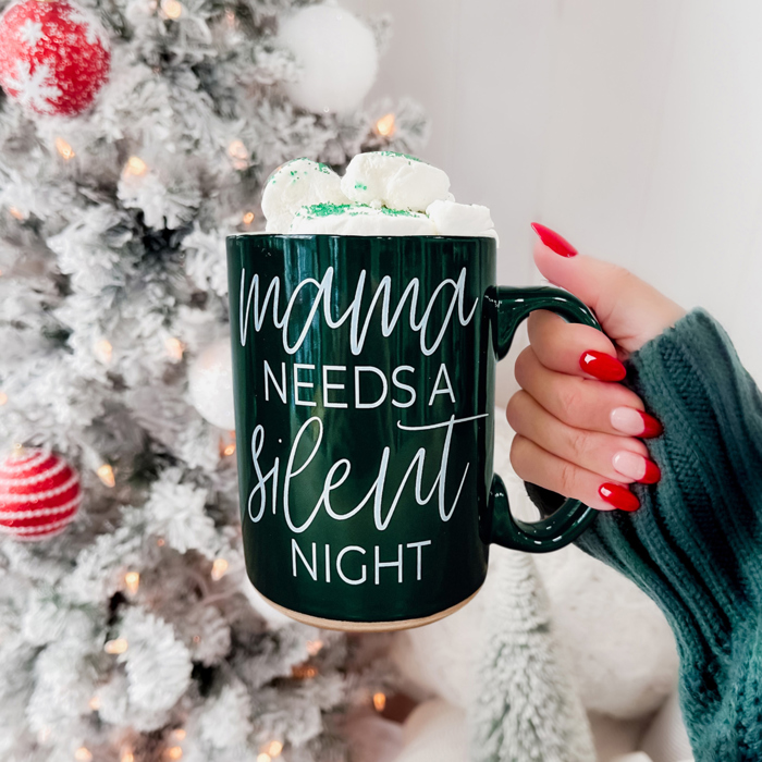 Funny Mom Christmas Gift 2pk Bundle - Holiday Humor Ceramic Coffee | Mugs Mama Needs a Silent Night Coffee Mug, Funny Christmas Gift