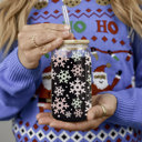 Snowflakes Glass Cups with Lid and Straws 2pk | 17oz Funny Glass Tumblers For Moms | Glass Can Cups