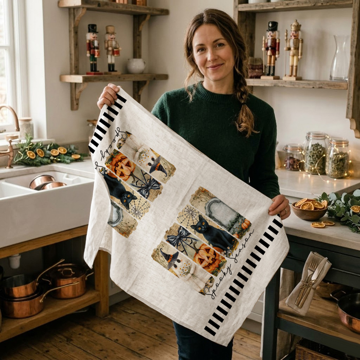 Spooky Season Halloween Kitchen Towel – Modern Stylish Halloween Decor + Gift IDeas
