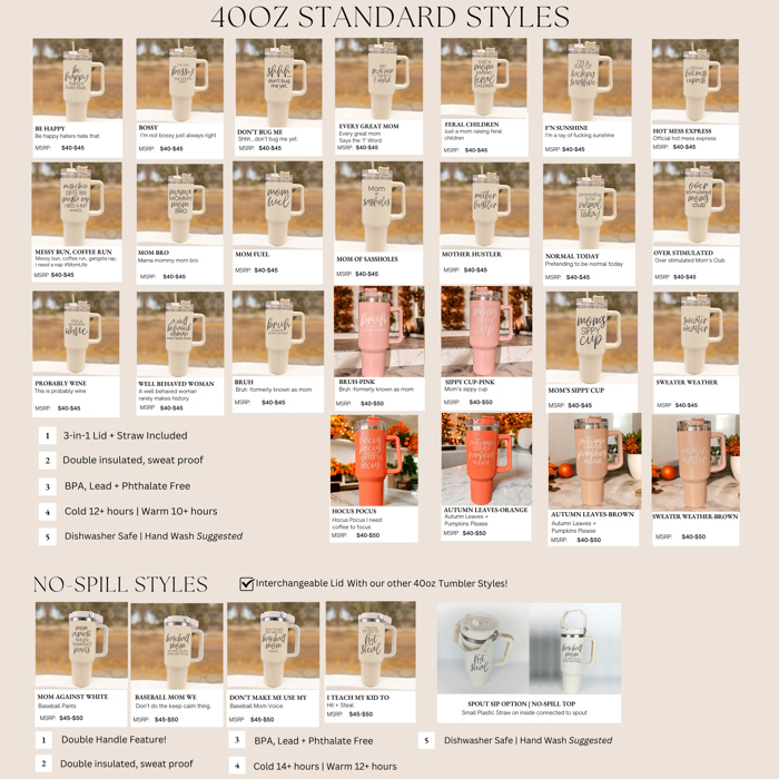 Baseball Mom Tumblers | Funny Mother's Day Gifts for Sport Moms | Funny Baseball Mom 40oz Travel Mugs | Insulated, No Spill