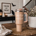 Sweater Weather Retro Ghost 40oz Halloween Tumbler| Checkered Floral Spooky Season Cup