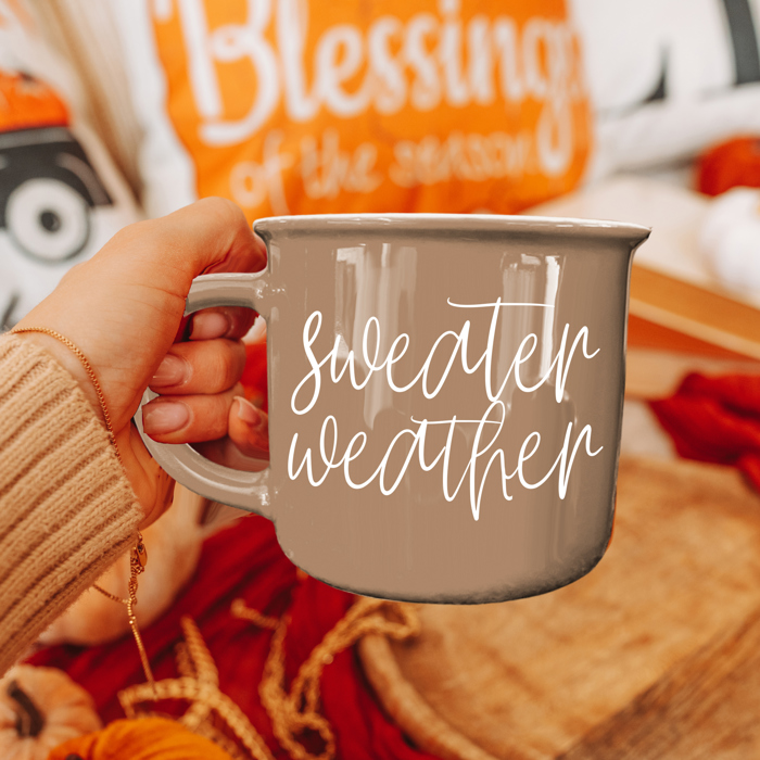 Fall Ceramic Coffee Mugs, Modern Farmhouse Autumn + Halloween Drinkware Bundle 2pk