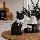  Black Cat Halloween Decor | Cute Cat Figurine With Bow | Spooky Shelf Decor | Halloween Tiered Tray Decor, Unique Halloween Gift for Cat Mom