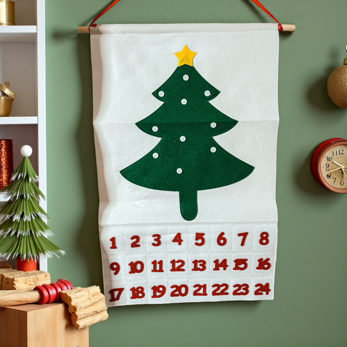 Felt Advent Calendar For Christmas, Christmas Countdown Reusable, Handmade Ornaments, Cotton Christmas Tree Ornaments, Easy to Store Holiday Decorations