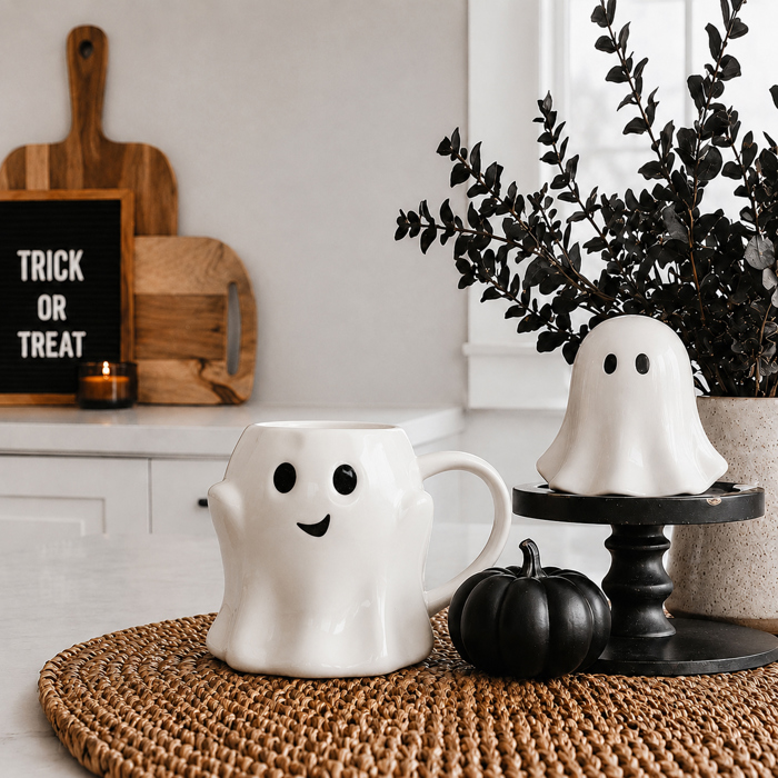 Ghost Shaped Mugs | Cute Halloween Coffee Cup | Spooky Season Kitchen | Fall Pastel Ceramic Ghost Gifts | Modern Halloween Decor Gift Ideas