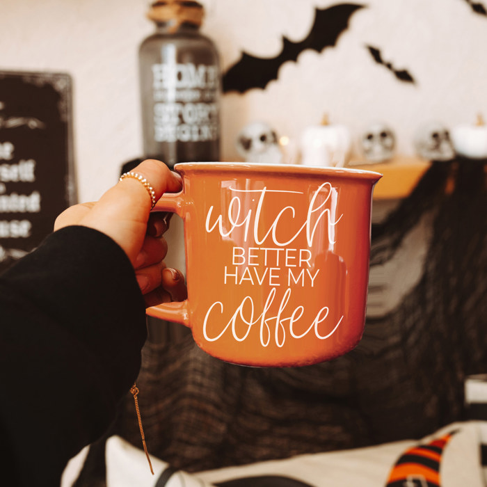 Fall Ceramic Coffee Mugs, Modern Farmhouse Autumn + Halloween Drinkware Bundle 2pk