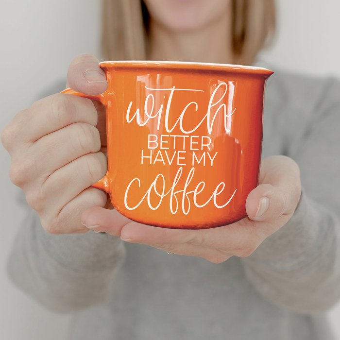 Fall Ceramic Coffee Mugs, Modern Farmhouse Autumn + Halloween Drinkware Bundle 2pk