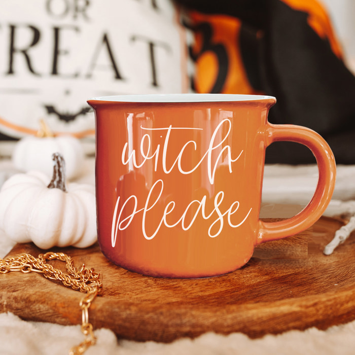Fall Ceramic Coffee Mugs, Modern Farmhouse Autumn + Halloween Drinkware Bundle 2pk
