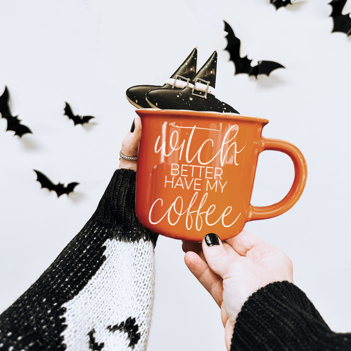 Fall Ceramic Coffee Mugs, Modern Farmhouse Autumn + Halloween Drinkware Bundle 2pk