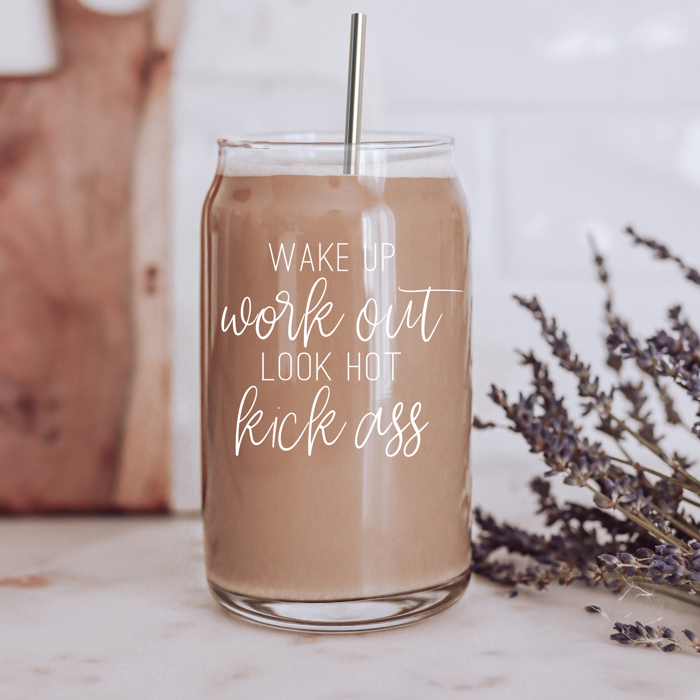 Glass Cups with Lid and Straws 2pk | 17oz Funny Glass Tumblers For Moms | Glass Can Cups