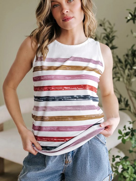 Stripe Rainbow Round Neck Tank Top