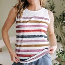  Stripe Rainbow Round Neck Tank Top