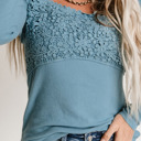 XXL Blue Lace Crochet V Neck Long Sleeve Top